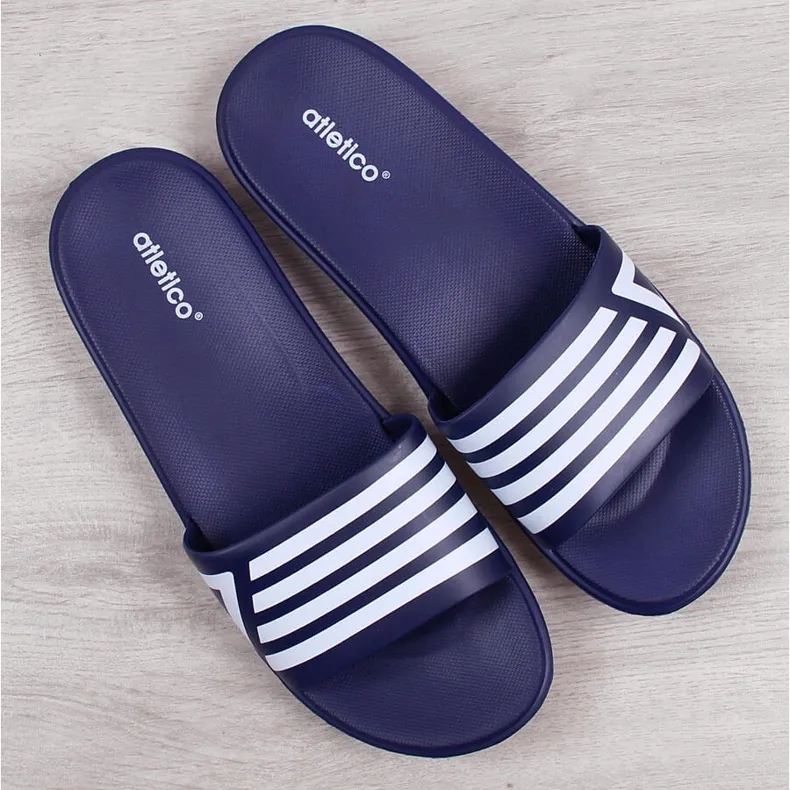 Atletico marineblauwe en witte badslippers
