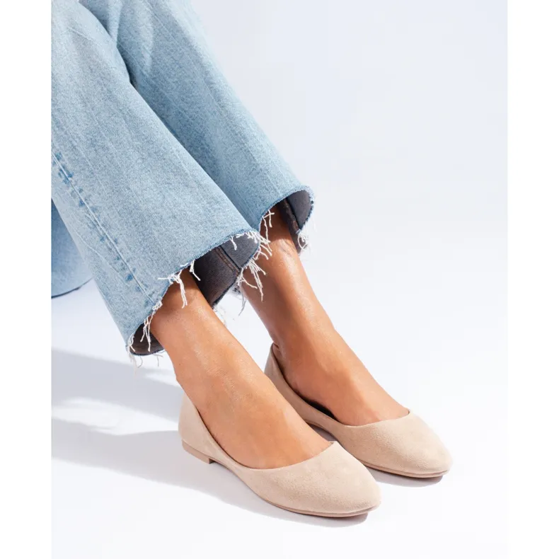 Comfortabele suède Shelovet ballerina's beige