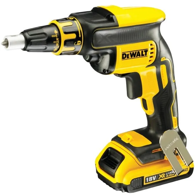 DeWALT accuschroevendraaier voor gipsplaat, 18 V 2x accu 2,0 Ah, magazijn, koffer DCF620D2K