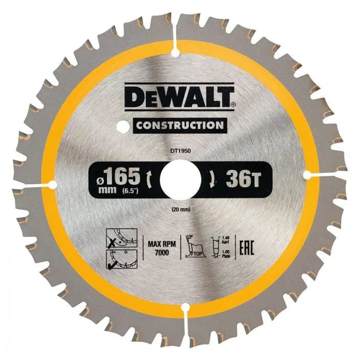 DEWALT DT1950QZ CIRKELZAAGBLADEN 165X20X36T POSITIEF