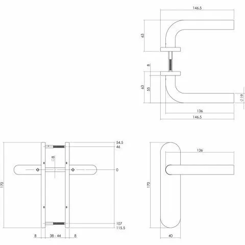 INTERSTEEL DEURKRUK RECHT  OVAAL VERDEKT SCHILD  170X40MM  RVS GEBORSTELD