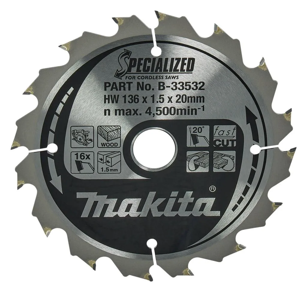 MAKITA CIRKELZAAGBLAD VOOR HOUT | SPECIALIZED | Ø 136MM ASGAT 20MM 16T  B33532