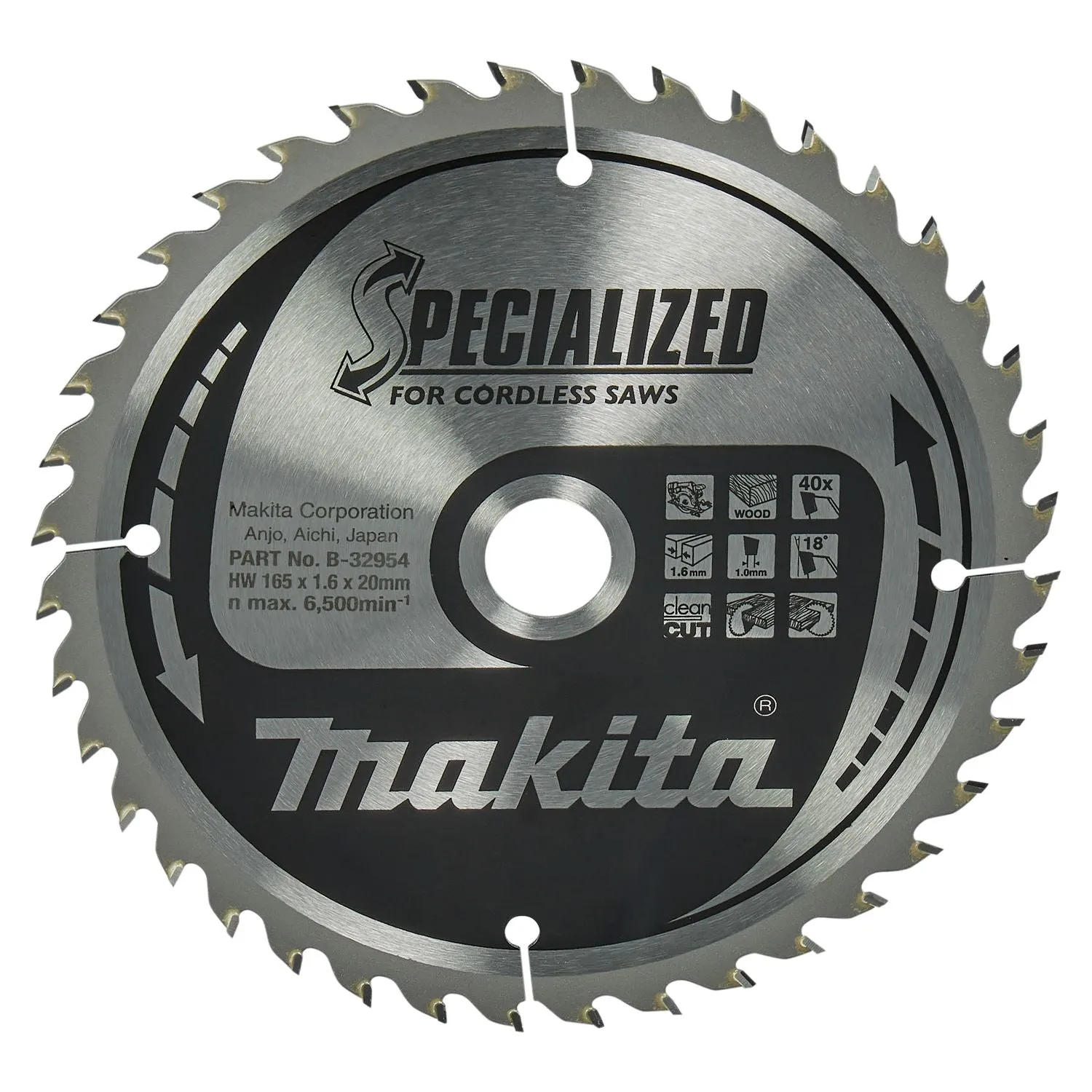 MAKITA CIRKELZAAGBLAD VOOR HOUT | SPECIALIZED | Ø 165MM ASGAT 20MM 40T  B32954