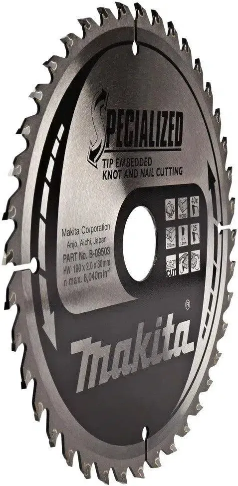 MAKITA CIRKELZAAGBLAD VOOR HOUT | SPECIALIZED: NOEST/SPIJKER | Ø 190MM ASGAT 30MM 40T  B09503