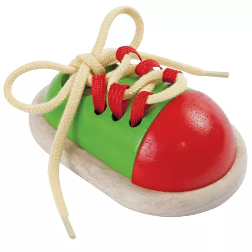 PLAN TOYS OEFENSCHOEN VETERS STRIKKEN ROODGROEN