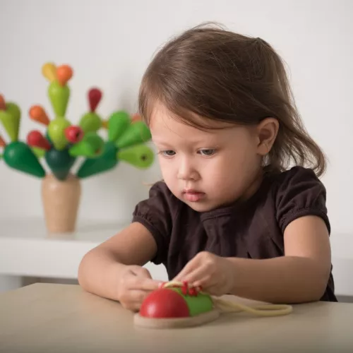 PLAN TOYS OEFENSCHOEN VETERS STRIKKEN ROODGROEN