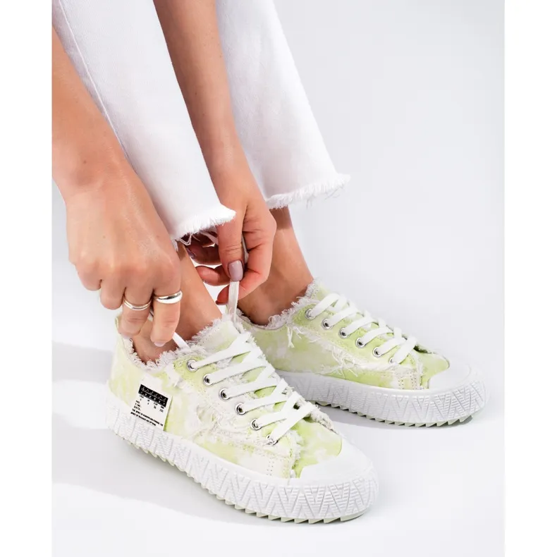 Plateausneakers wit en groen Shelovet