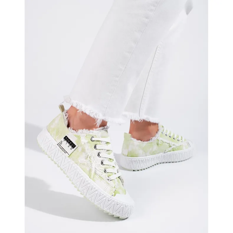 Plateausneakers wit en groen Shelovet