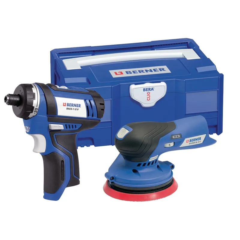 SCHROEFMACHINE 12V EN EXCENTRISCHE SCHUURMACHINE 12V 12 V BACS1 & BACROS BL, IN BERACLIC+, ZONDER ACCU EN LADER