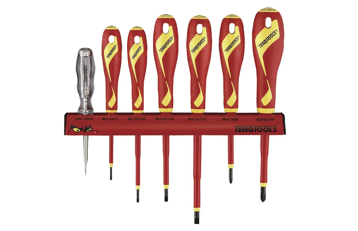 Schroevendraaiersset 7dlg 1000V op muurrek Teng Tools