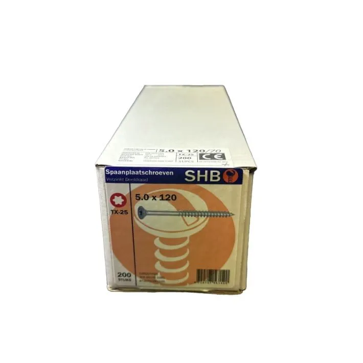 SHB SPAANPLAATSCHROEVEN VERZINKT 5×120 MM DEELDRAAD TORX25 (200ST)