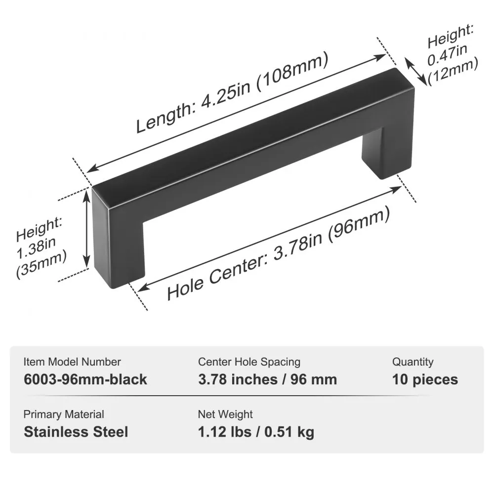 VEVOR set van 10 meubelgrepen, roestvrijstalen staafgrepen, 108 x 12 x 35 mm, keukengreep, hartgatafstand 96 mm, kastgreep, dikt