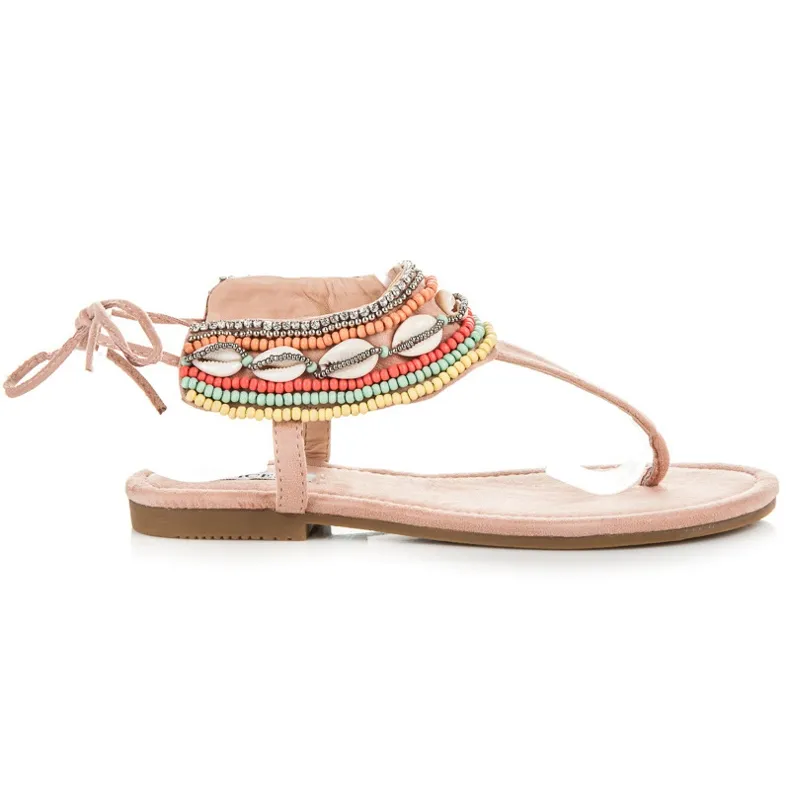 Vices Gestrikte etno sandalen roze
