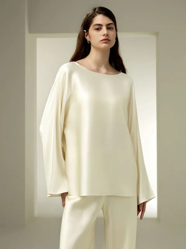 Zijden Charmeuse Ronde Hals Blouse